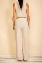 Scoop Neck Button Vest & Wide Leg Pants Set | Mixtshop LLC