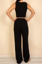 Scoop Neck Button Vest & Wide Leg Pants Set | Mixtshop LLC