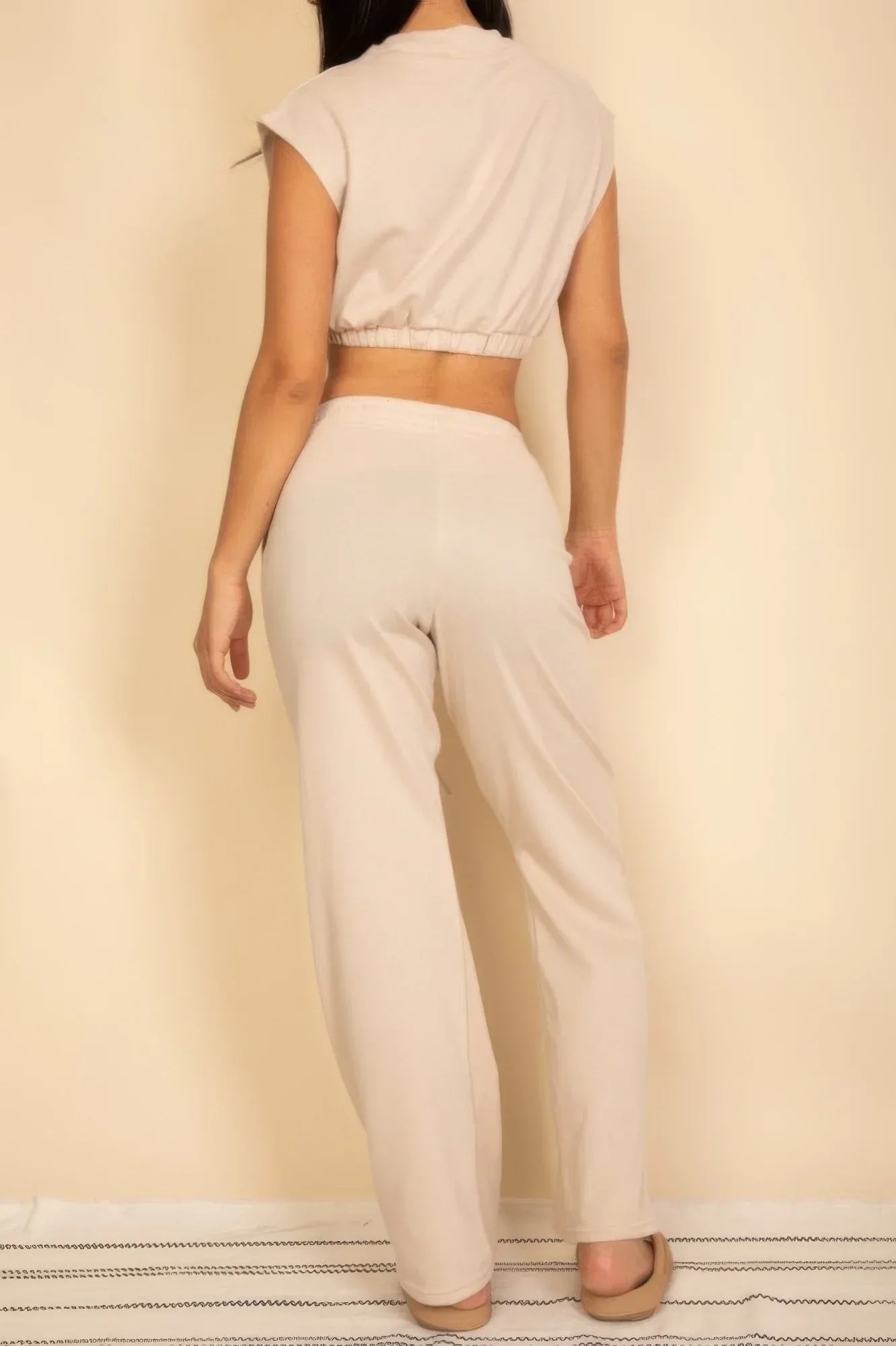 Elastic Hem Crop Top & Wide Leg Pants Set With Faux Drawstring | Mixtshop LLC