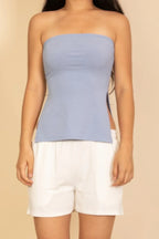 Strapless Ribbed Side-slit Flare Top | Mixtshop LLC