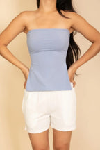 Strapless Ribbed Side-slit Flare Top | Mixtshop LLC