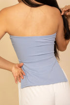 Strapless Ribbed Side-slit Flare Top | Mixtshop LLC