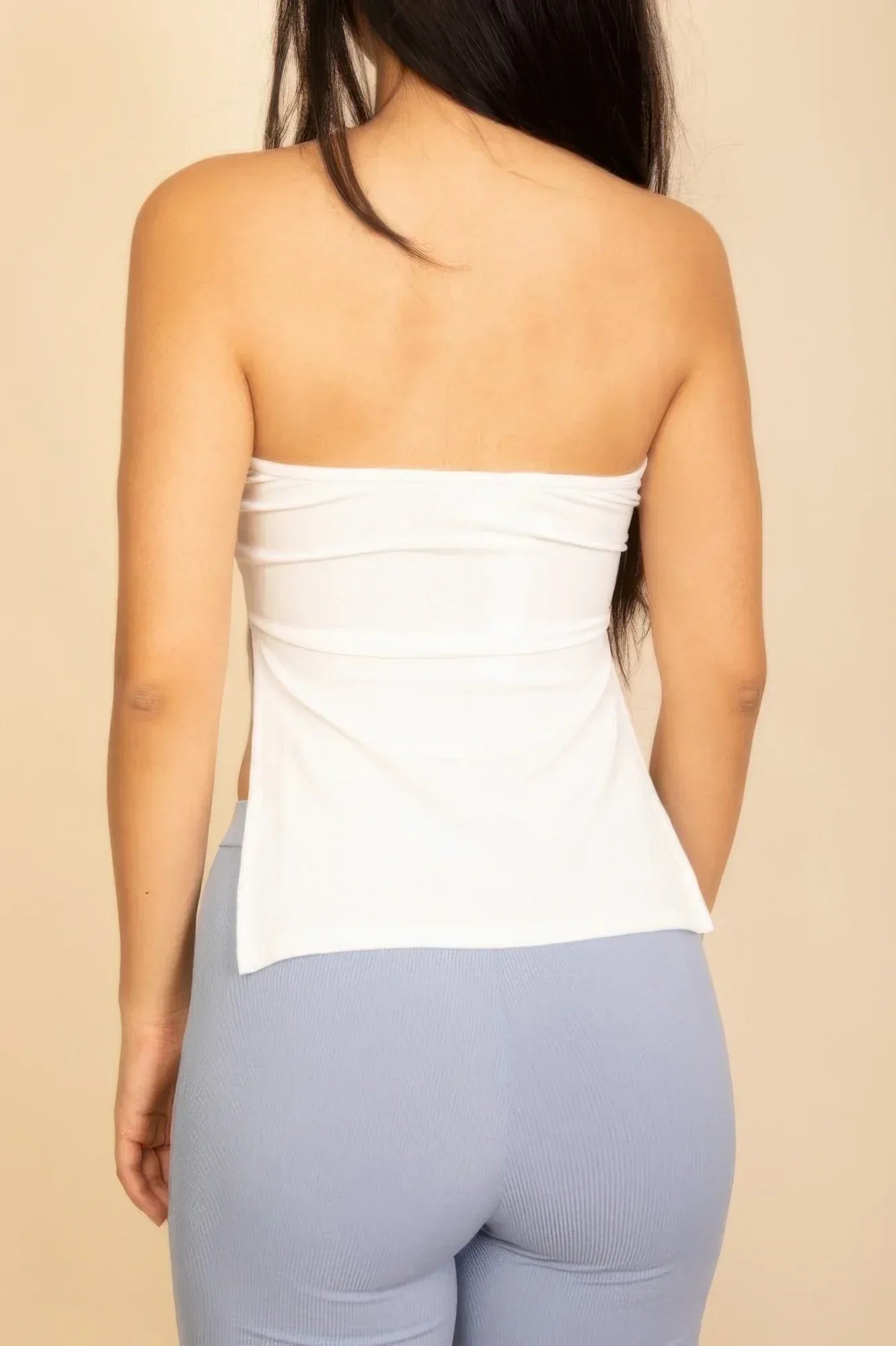 Strapless Ribbed Side-slit Flare Top | Mixtshop LLC