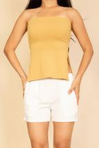 Strapless Ribbed Side-slit Flare Top | Mixtshop LLC