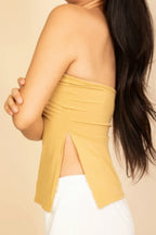Strapless Ribbed Side-slit Flare Top | Mixtshop LLC