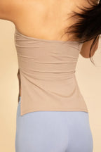 Strapless Ribbed Side-slit Flare Top | Mixtshop LLC