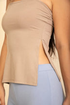 Strapless Ribbed Side-slit Flare Top | Mixtshop LLC