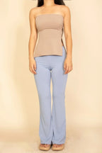 Strapless Ribbed Side-slit Flare Top | Mixtshop LLC