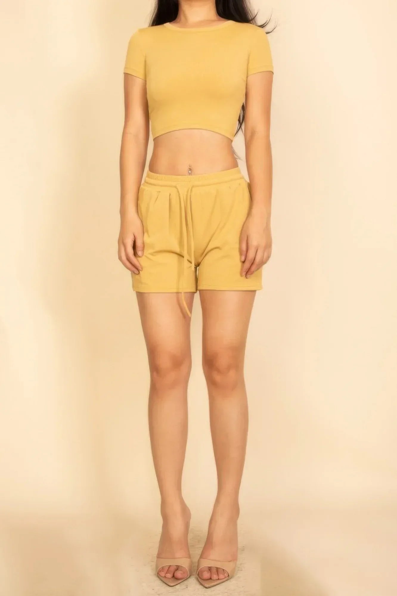 Ribbed Knit Drawstring Lounge Shorts Set | Mixtshop LLC Main image