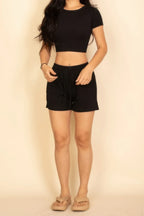 Ribbed Knit Drawstring Lounge Shorts Set | Mixtshop LLC