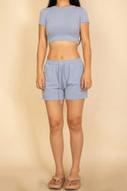 Ribbed Knit Drawstring Lounge Shorts Set | Mixtshop LLC