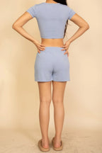 Ribbed Knit Drawstring Lounge Shorts Set | Mixtshop LLC