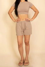 Ribbed Knit Drawstring Lounge Shorts Set | Mixtshop LLC