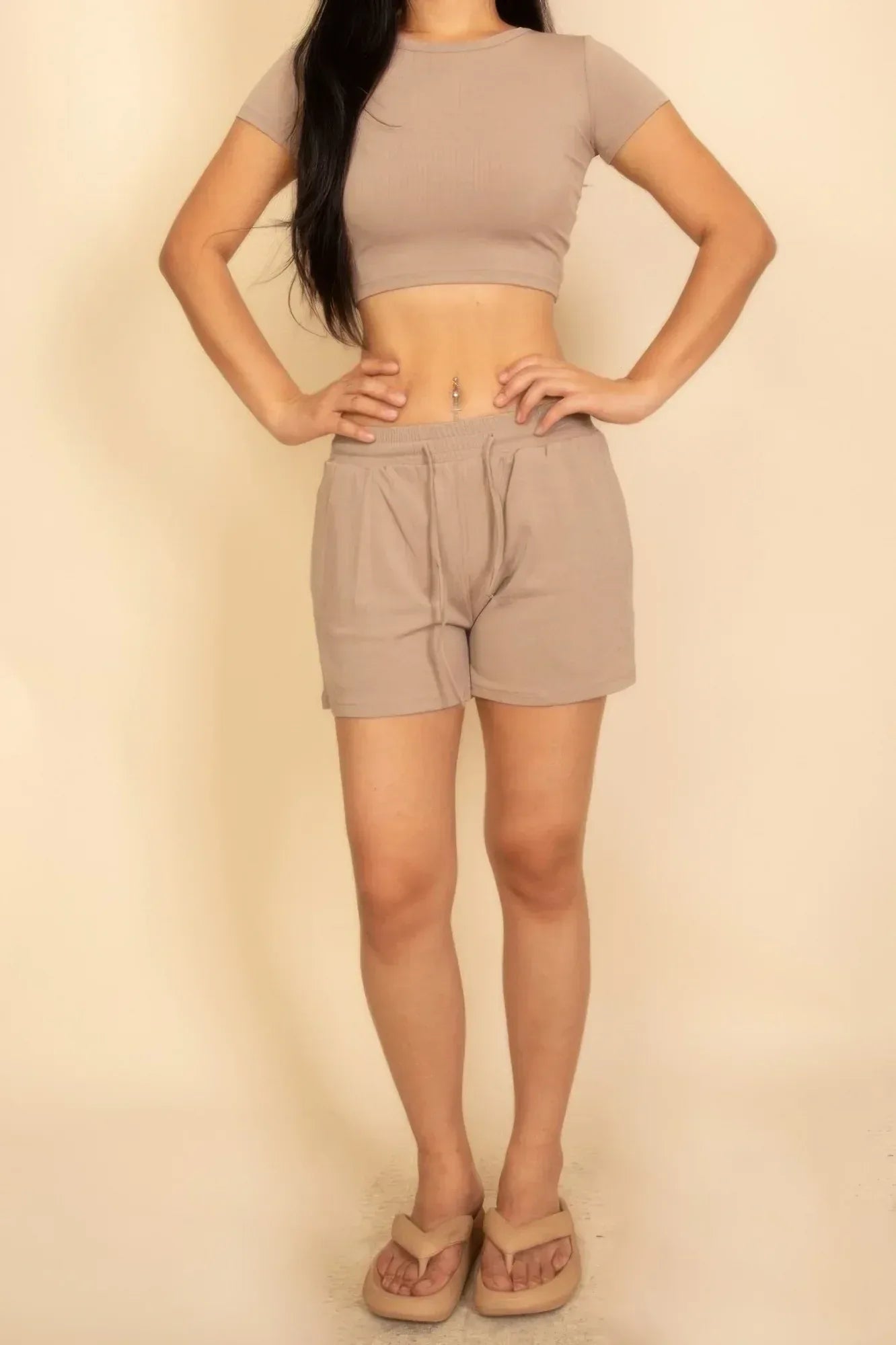 Ribbed Knit Drawstring Lounge Shorts Set | Mixtshop LLC