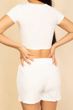 Ribbed Knit Drawstring Lounge Shorts Set | Mixtshop LLC