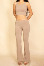 Ribbed Sleeveless Crop Top & Flared Pants Set | Mixtshop LLC