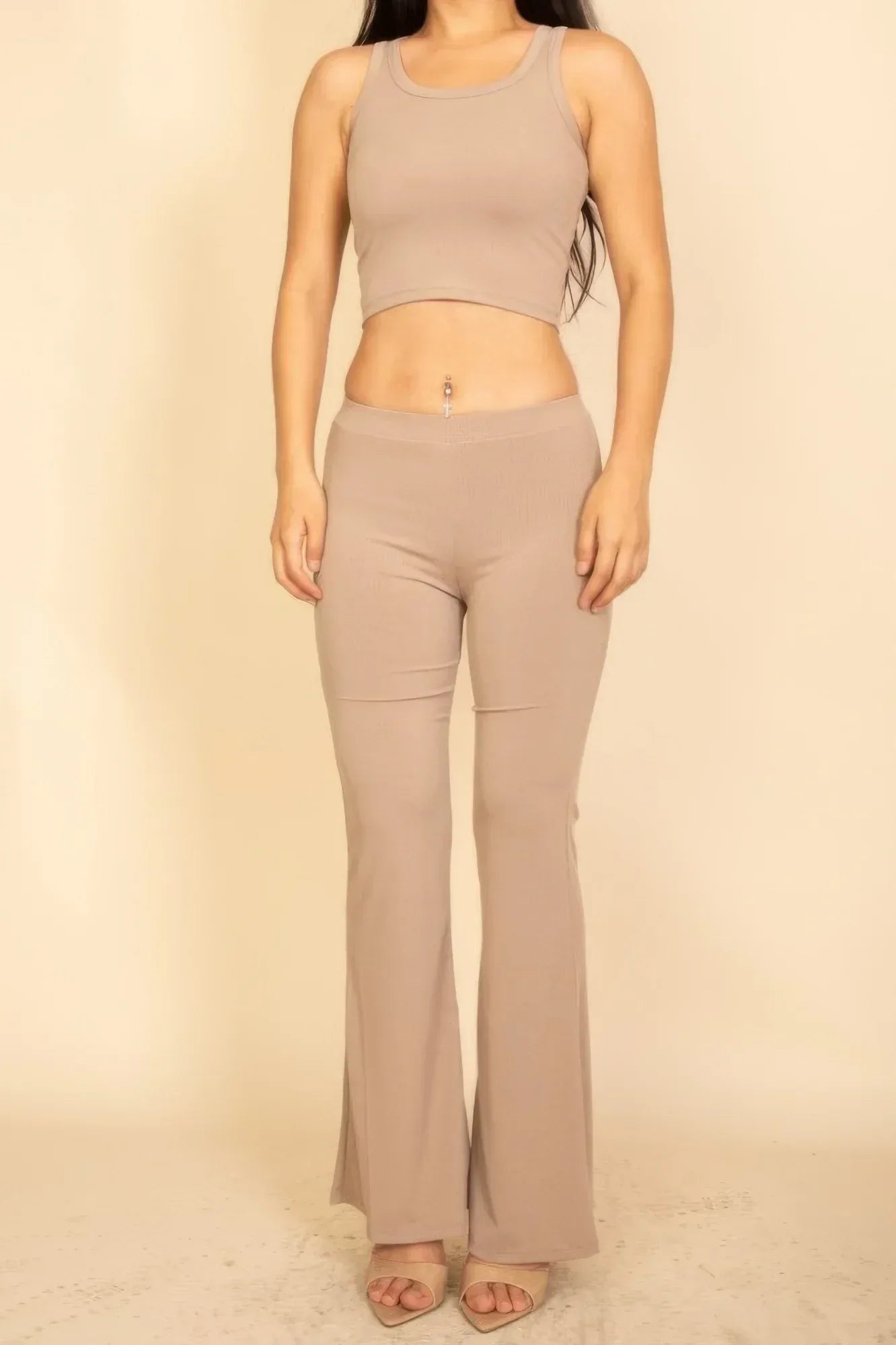 Ribbed Sleeveless Crop Top & Flared Pants Set Secondary image