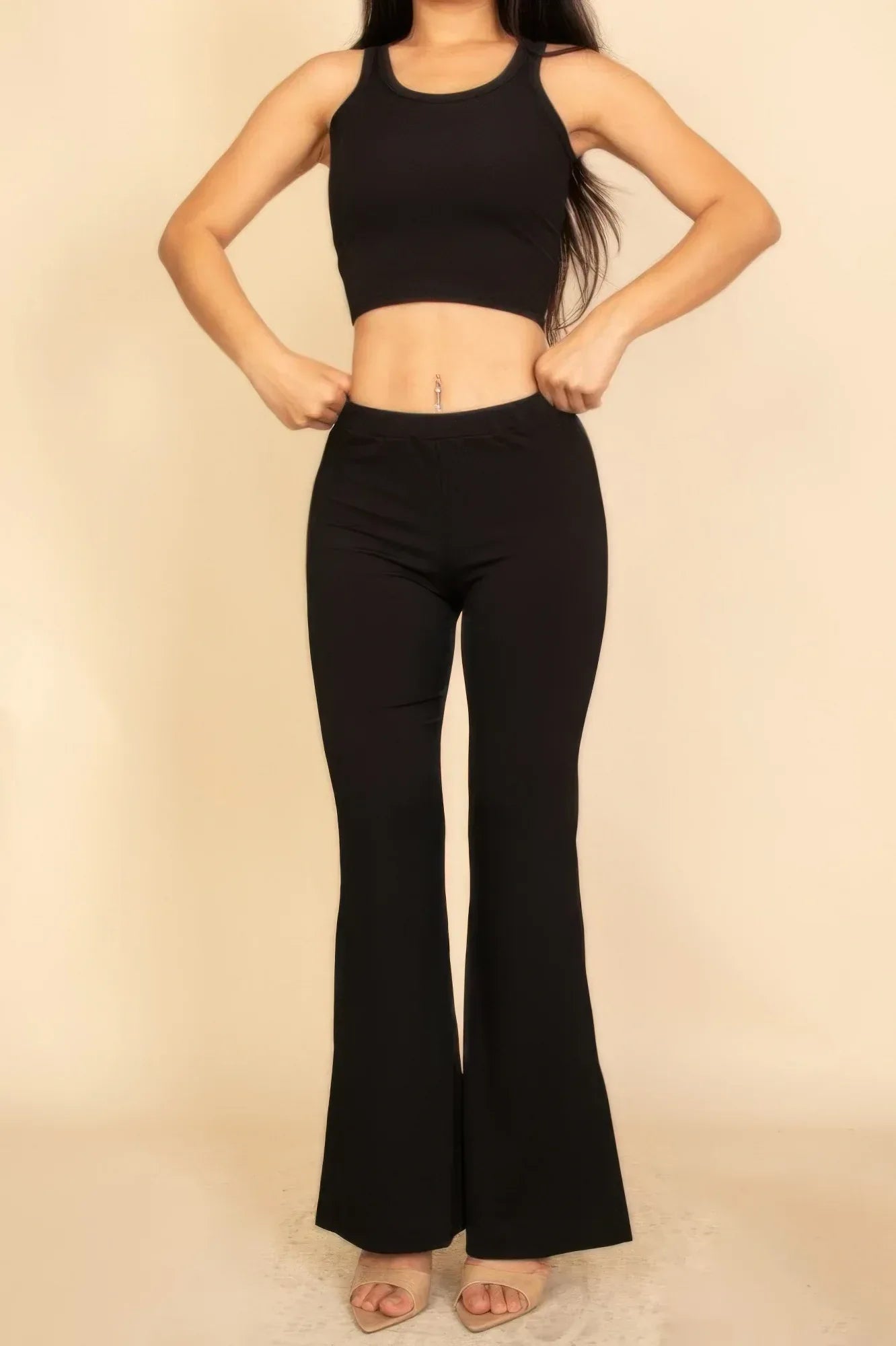 Ribbed Sleeveless Crop Top & Flared Pants Set | Mixtshop LLC
