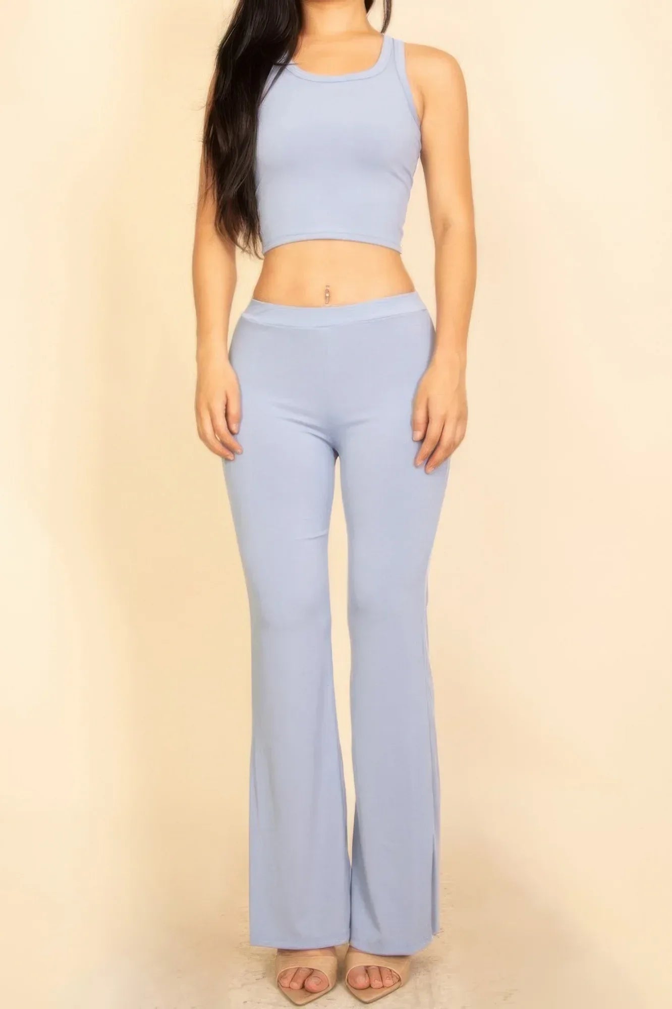 Ribbed Sleeveless Crop Top & Flared Pants Set | Mixtshop LLC