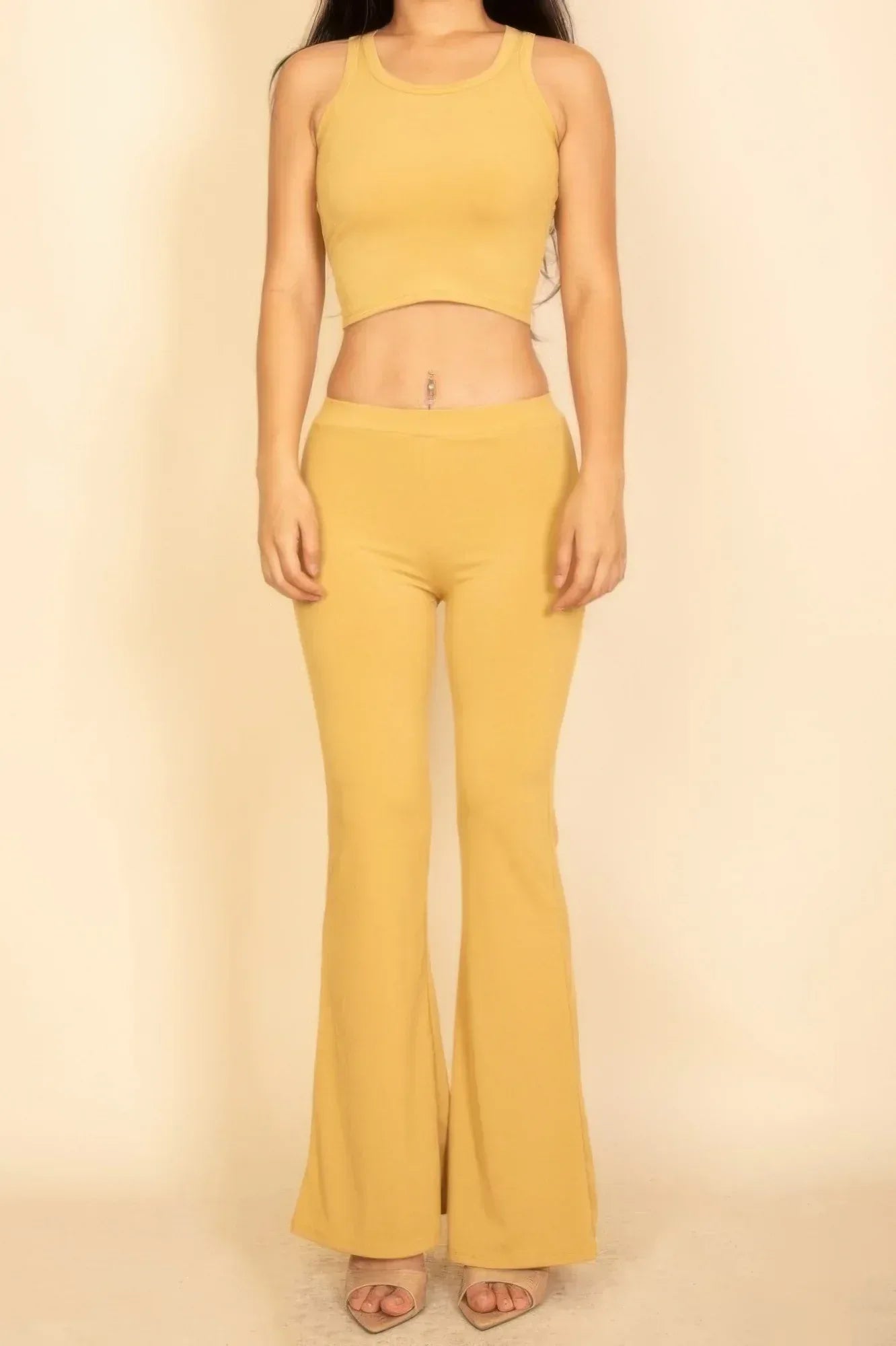 Ribbed Sleeveless Crop Top & Flared Pants Set | Mixtshop LLC