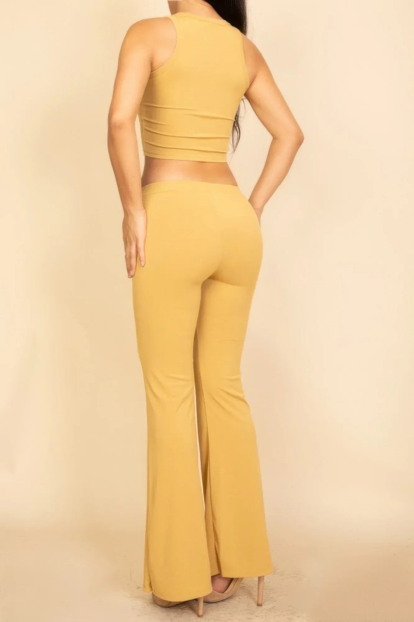 Ribbed Sleeveless Crop Top & Flared Pants Set | Mixtshop LLC