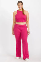 Plus Ribbed Cropped Top And Bootcut Pants Sets | Mixtshop LLC
