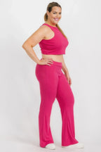 Plus Ribbed Cropped Top And Bootcut Pants Sets | Mixtshop LLC