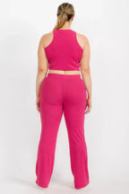 Plus Ribbed Cropped Top And Bootcut Pants Sets | Mixtshop LLC