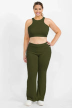 Plus Ribbed Cropped Top And Bootcut Pants Sets | Mixtshop LLC
