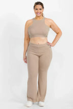 Plus Ribbed Cropped Top And Bootcut Pants Sets | Mixtshop LLC