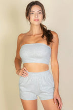 Simple Solid Color Tube Top And Shorts Two Piece Set | Mixtshop LLC