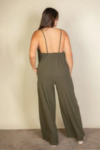 Plus Spaghetti Strap Solid Wide Jumpsuit | Mixtshop LLC
