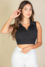 Solid Ribbed Polo Neck Tank Top | Mixtshop LLC