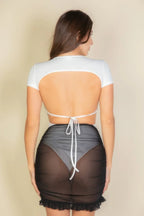 Ruched Ruffle Trim Mesh Mini Bodycon Skirt | Mixtshop LLC