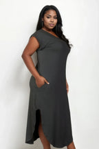 Plus Size Hidden Pocket Batwing Sleeve V Neck Long Dress | Mixtshop LLC