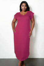 Plus Size Hidden Pocket Batwing Sleeve V Neck Long Dress | Mixtshop LLC