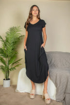 Hidden Pocket Batwing Sleeve V Neck Long Dress | Mixtshop LLC