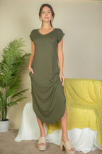 Hidden Pocket Batwing Sleeve V Neck Long Dress | Mixtshop LLC