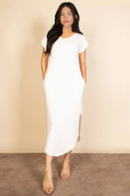 Hidden Pocket Batwing Sleeve V Neck Long Dress | Mixtshop LLC