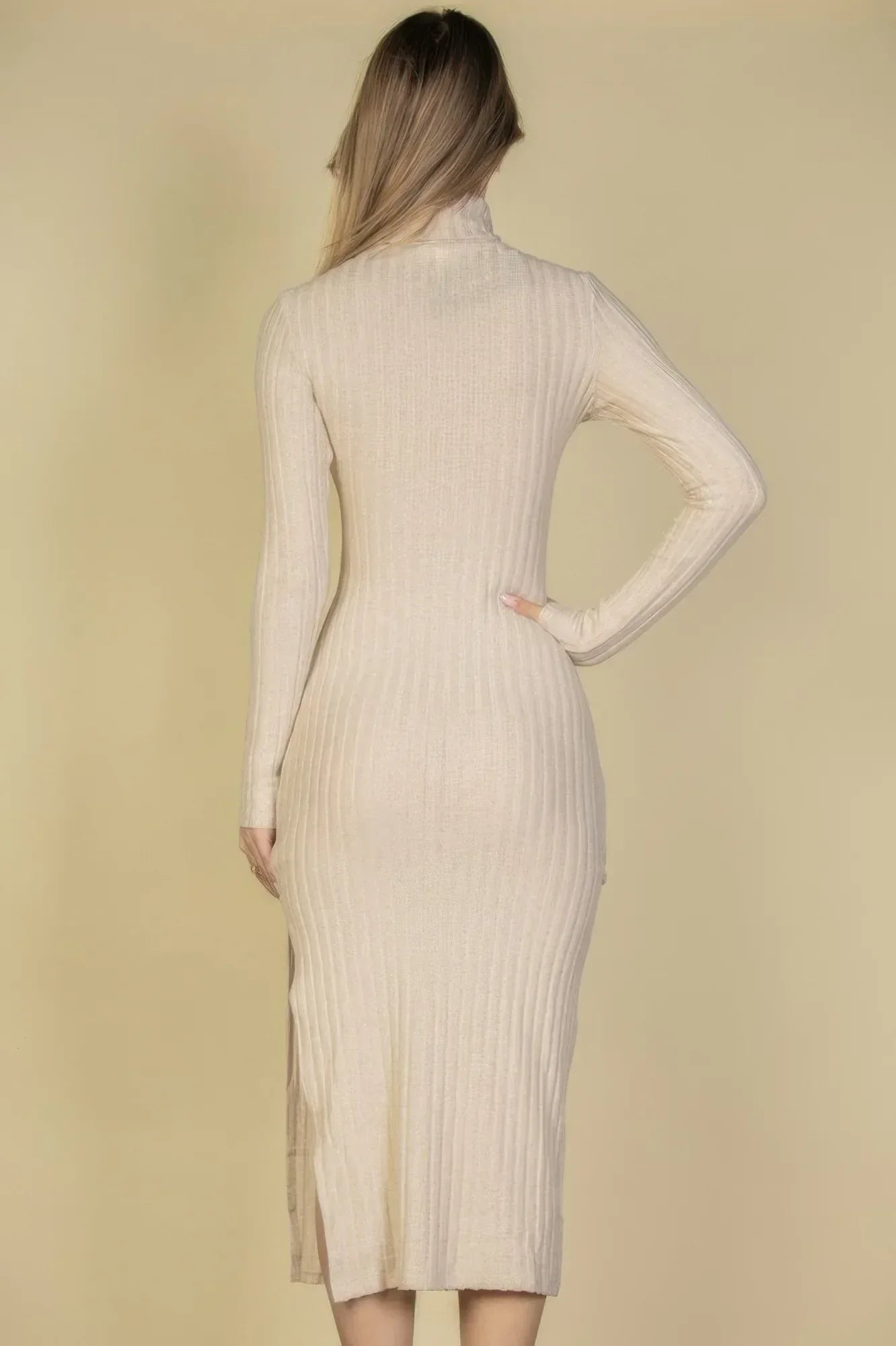 Sweater-knit Fuzzy Turtle Neck Split Thigh Dress Secondary image