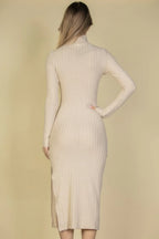 Sweater-knit Fuzzy Turtle Neck Split Thigh Dress | Mixtshop LLC