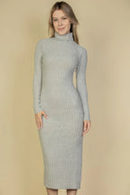 Sweater-knit Fuzzy Turtle Neck Split Thigh Dress | Mixtshop LLC
