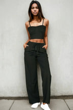 Bustier Crop Cami Top & Slant Pocket Straight Pants | Mixtshop LLC