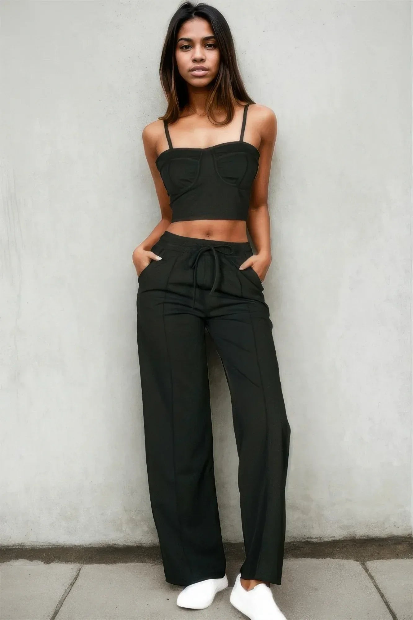 Bustier Crop Cami Top & Slant Pocket Straight Pants | Mixtshop LLC