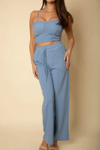Bustier Crop Cami Top & Slant Pocket Straight Pants | Mixtshop LLC