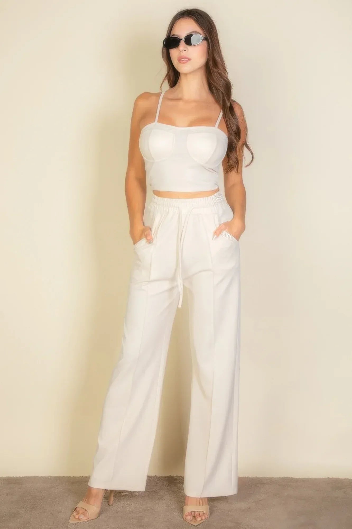 Bustier Crop Cami Top & Slant Pocket Straight Pants | Mixtshop LLC