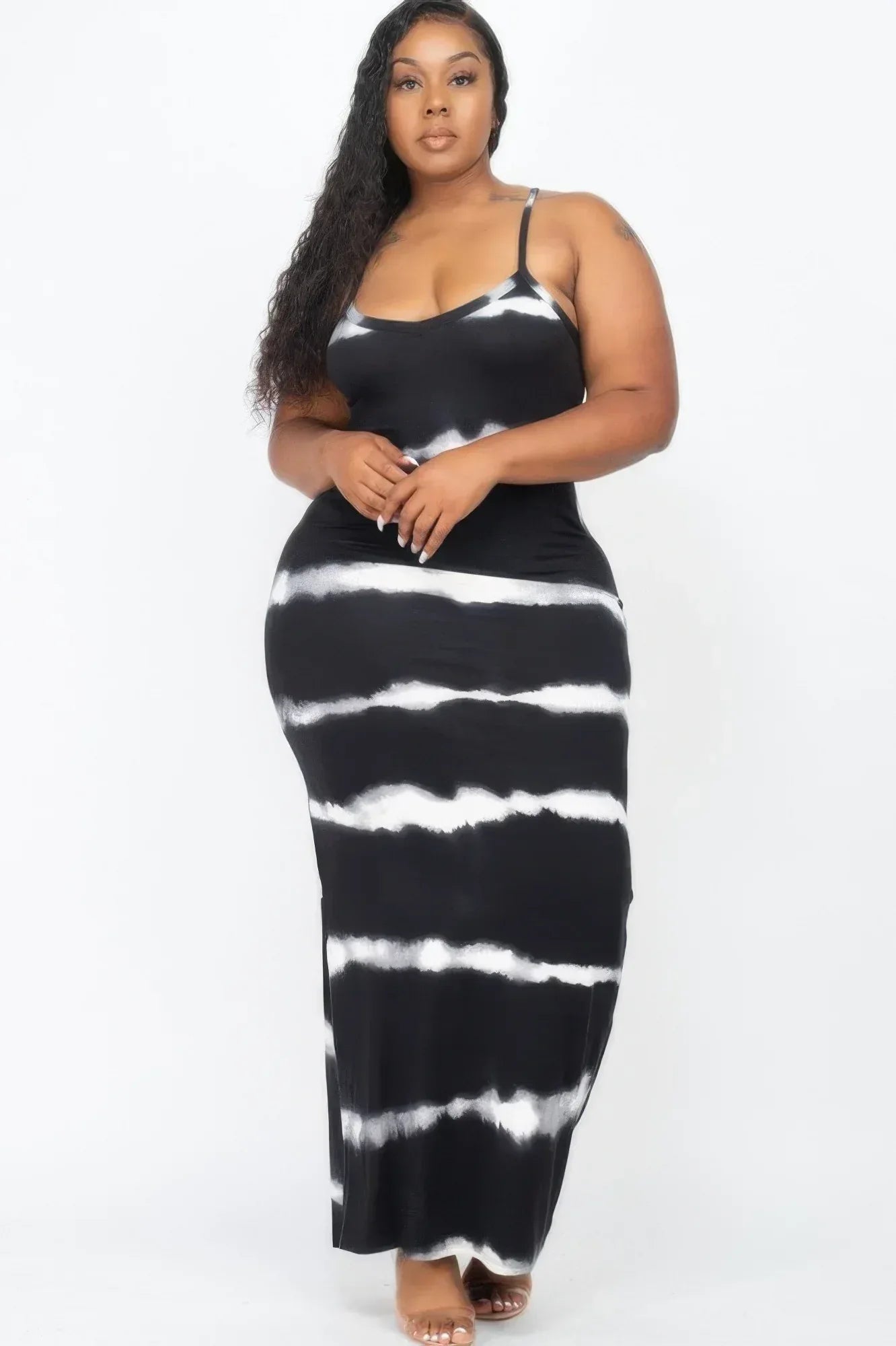 Plus Size Stripe Tie-dye Printed Maxi Dress | Mixtshop LLC Main image