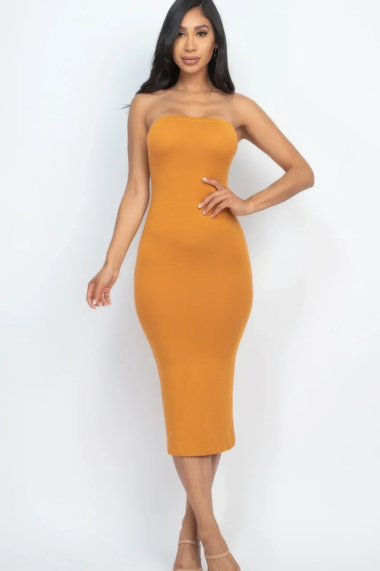 Strapless Tube Bodycon Midi Dress | Mixtshop LLC