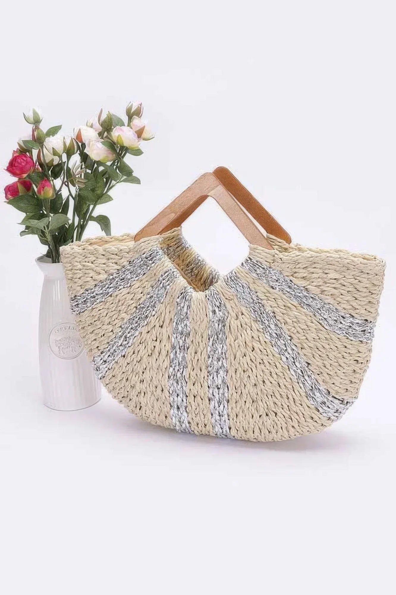Fauxstraw Handmade Metallic Stripe Woodenhandlebag | Mixtshop LLC