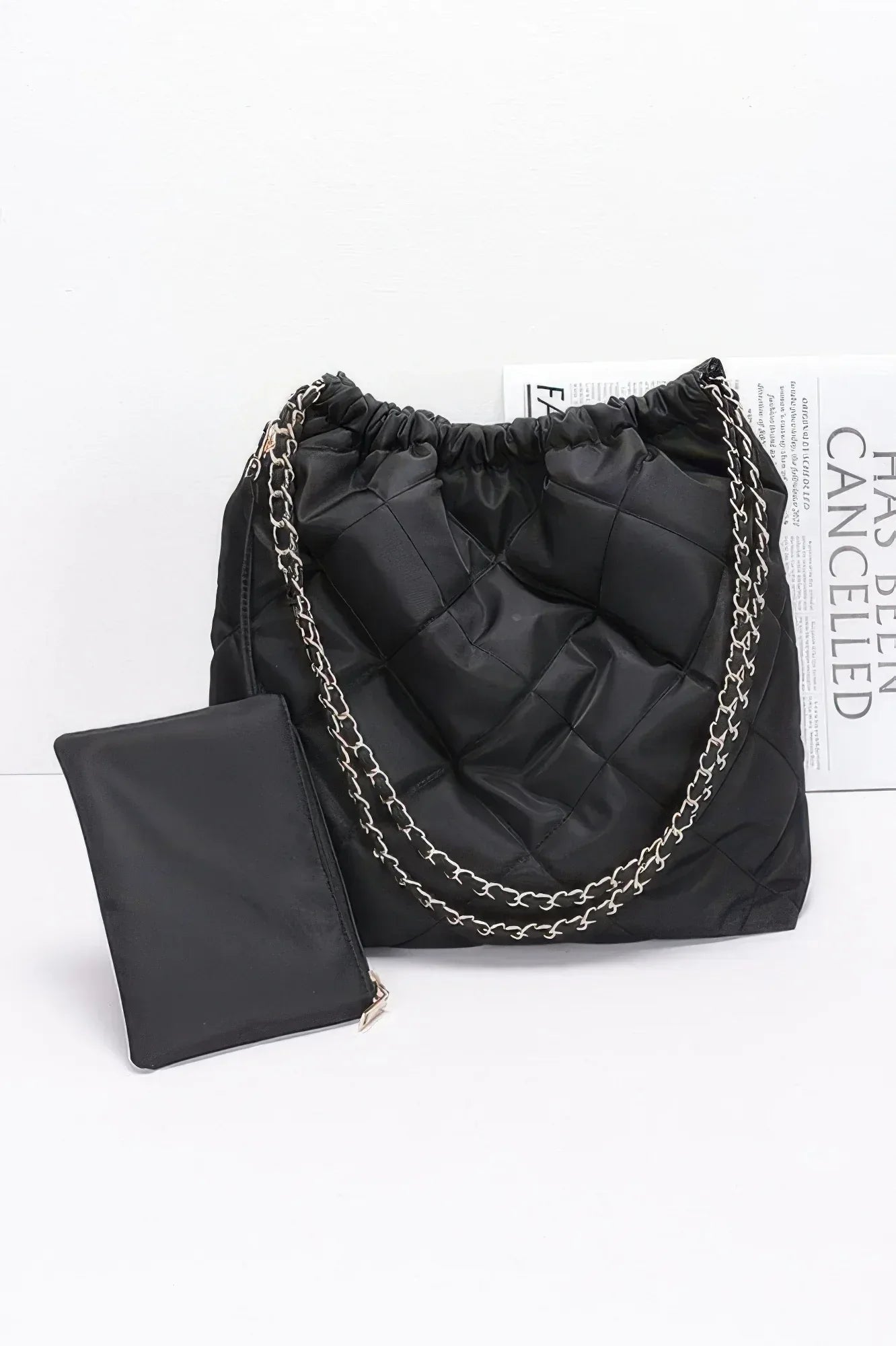 Quilted Padding Nylon Metal Chain Shoulder Bag | Mixtshop LLC Main image